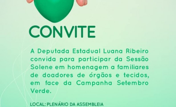 Proposta por Luana Ribeiro, sessão solene  discutirá, nesta 5ª , doação de órgãos no Tocantins